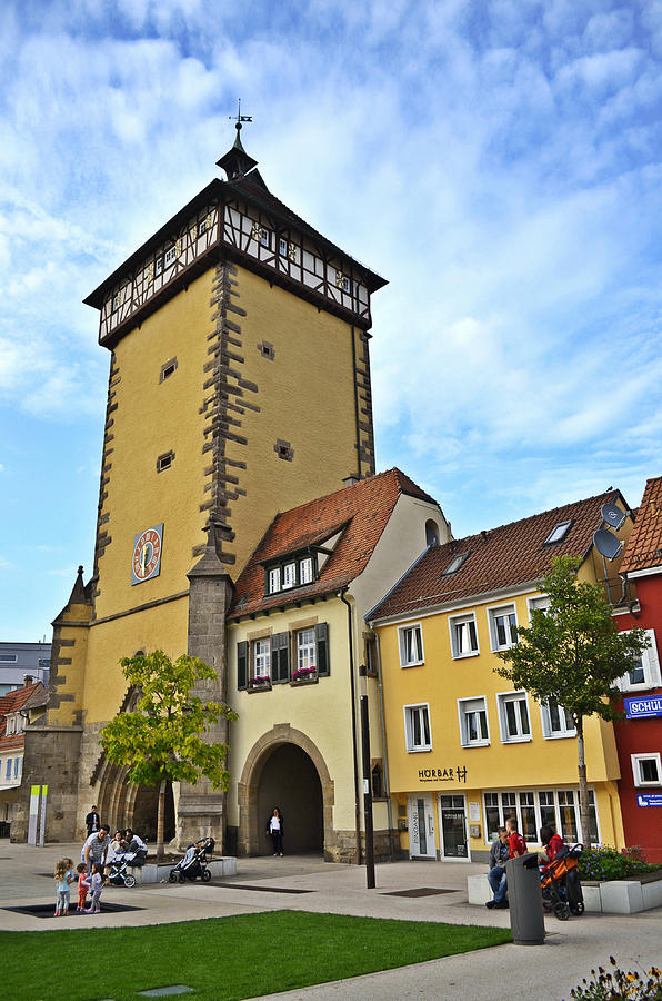 Clock tower in Reutlingen Pyrography by Rumiana Nikolova