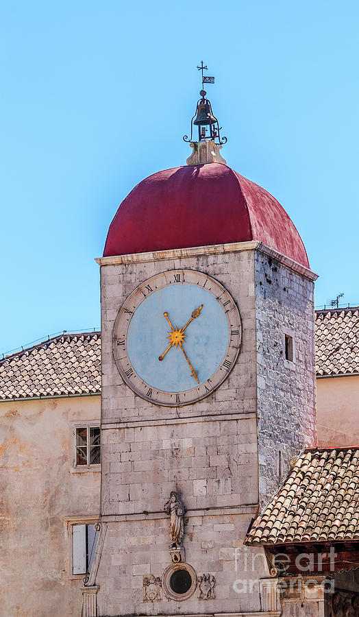 Clock tower of st Sebastian church in Trogir - Croatia Photograph by ...