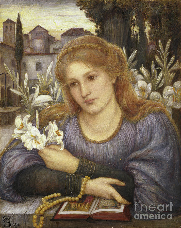 Cloister Lilies, 1891 Watercolor Painting by Marie Spartali Stillman