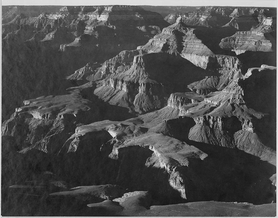 Close in view Down toward peak formations Grand Canyon National Park Arizona. 1933 - 1942 Painting by Ansel Adams