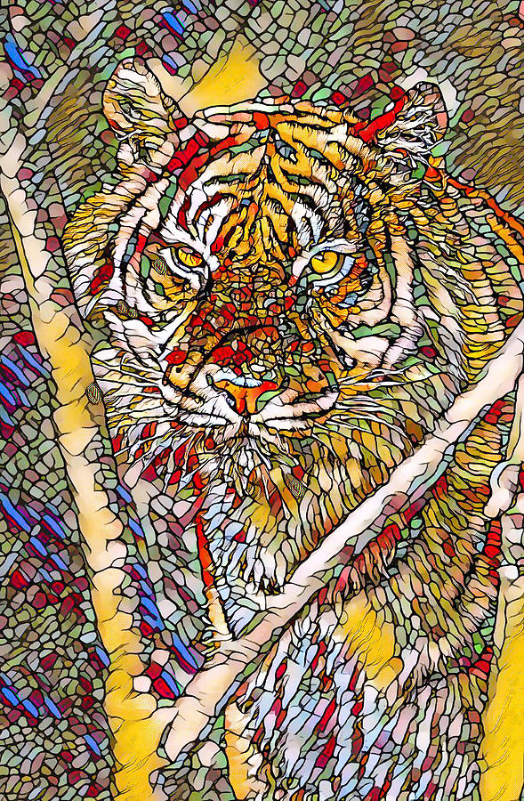 Close-Up Of A Beautiful Tiger Painting by Jeelan Clark
