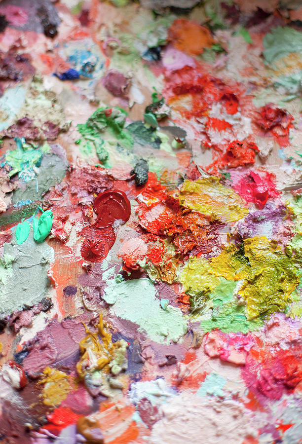 Close Up Of Artist Palette With Paint Photograph by Chris Parsons