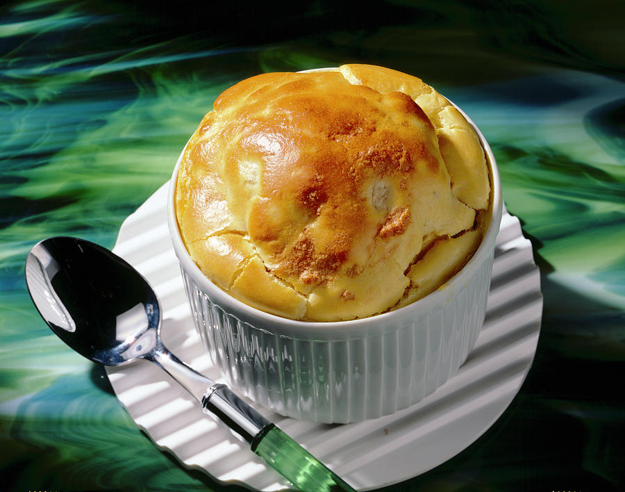 Closeup Of Cheese And Walnut Souffle In A Souffle Dish Photograph by