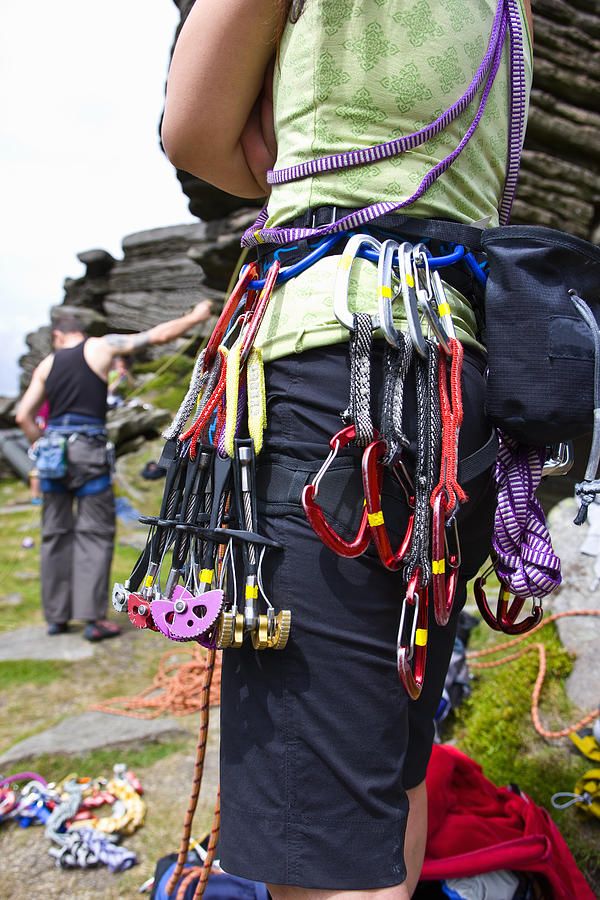 Close Up Of Climbing Gear On Rock Climbing Harness by Cavan Images