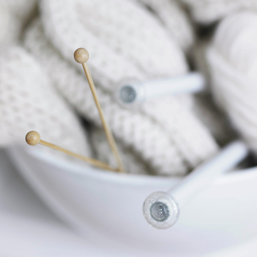 Close Up Of Knitting Needles In Bowl Photograph by Lisbeth Hjort