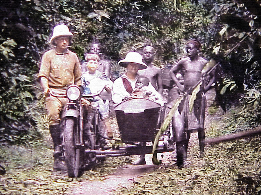 Close-up of Missionaries and Friends in Cameroun, Africa - 1920s Magic Lantern Slide Painting by Sunny Brook