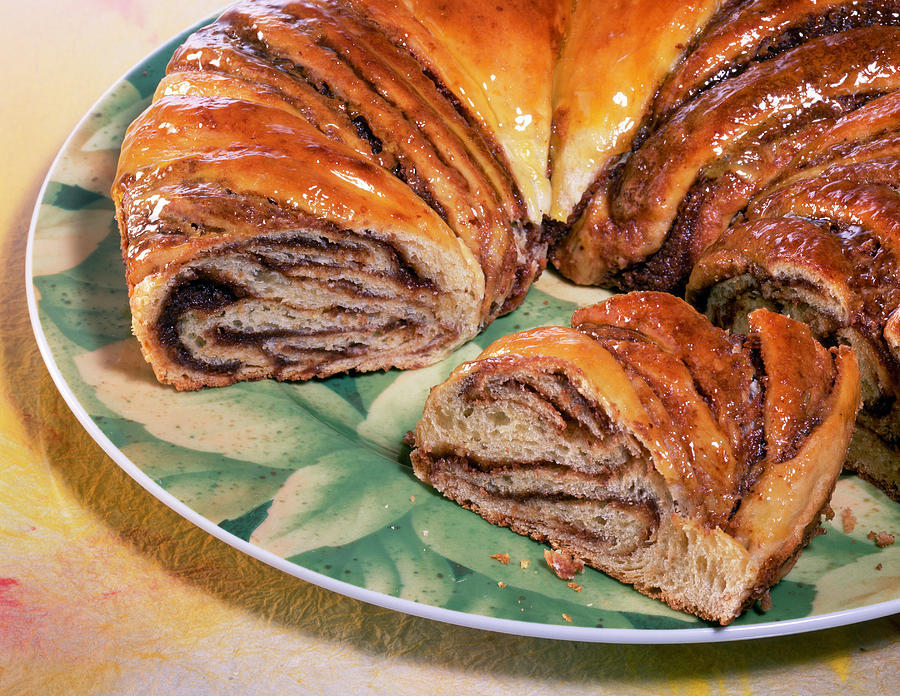 Closeup Of Ringshaped Cake Made From Yeast Dough With Marzipan On