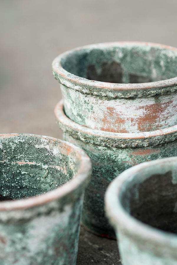 Close-up Of Rustic Clay Pots With Grey Patina Photograph by Magdalena Bjrnsdotter