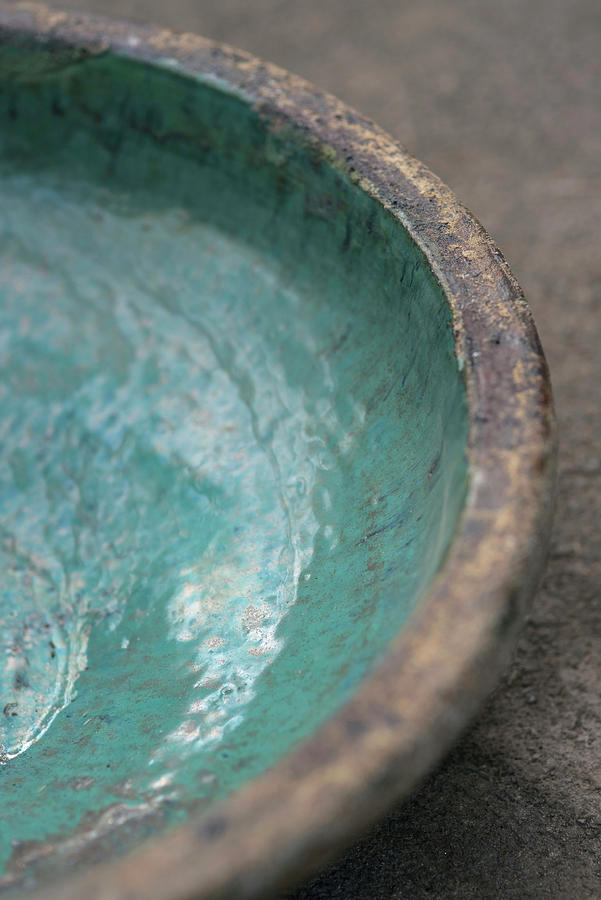 Close-up Of Rustic Stoneware Dish With Turquoise Glaze Photograph by Magdalena Bjrnsdotter