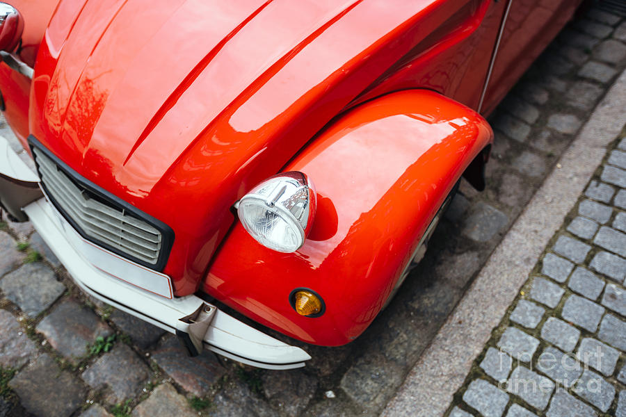 Close-up Of Vintage Red Car Headlight Photograph by Alexander Spatari