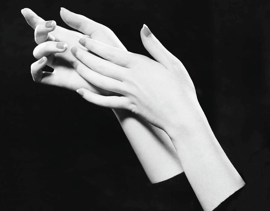 Black And White Photograph - Close-up Of Womans Hands by George Marks