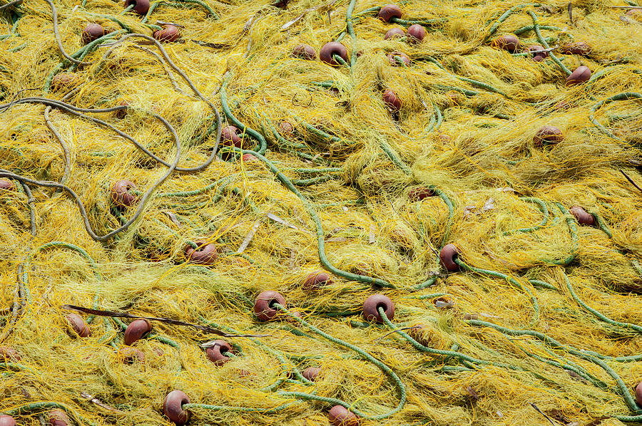 Summer Digital Art - Close Up Of Yellow Fishing Net Drying In Sunlight, Corfu, Greece by Planet Pictures