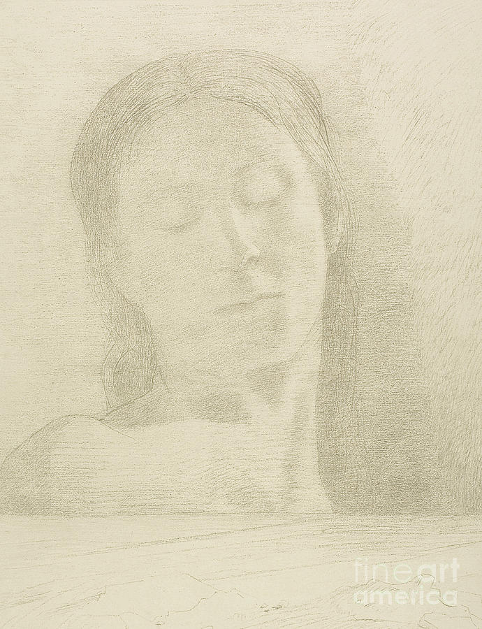 Closed Eyes, 1890 color litho Drawing by Odilon Redon