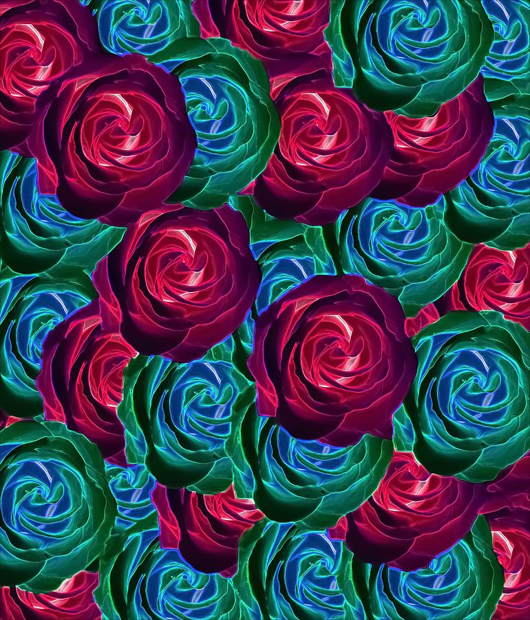 Closeup Blooming Roses In Red Blue And Green Mixed Media by Tim LA - Fine  Art America