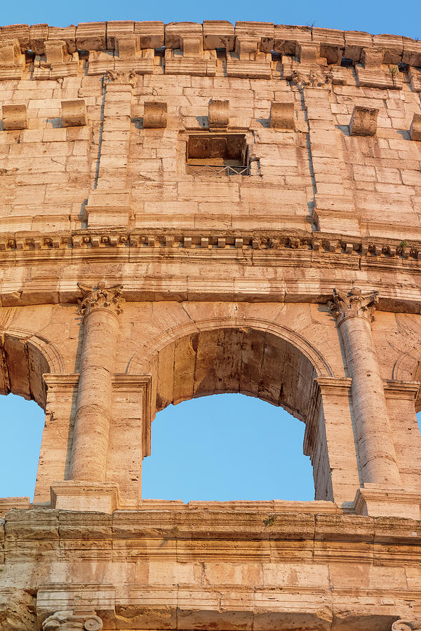 Closeup front view of the arch of Colosseum in Rome Photograph by