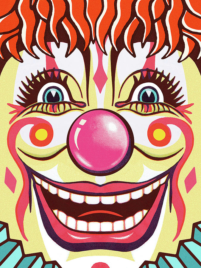 Vintage Drawing - Closeup of a Clown Face by CSA Images