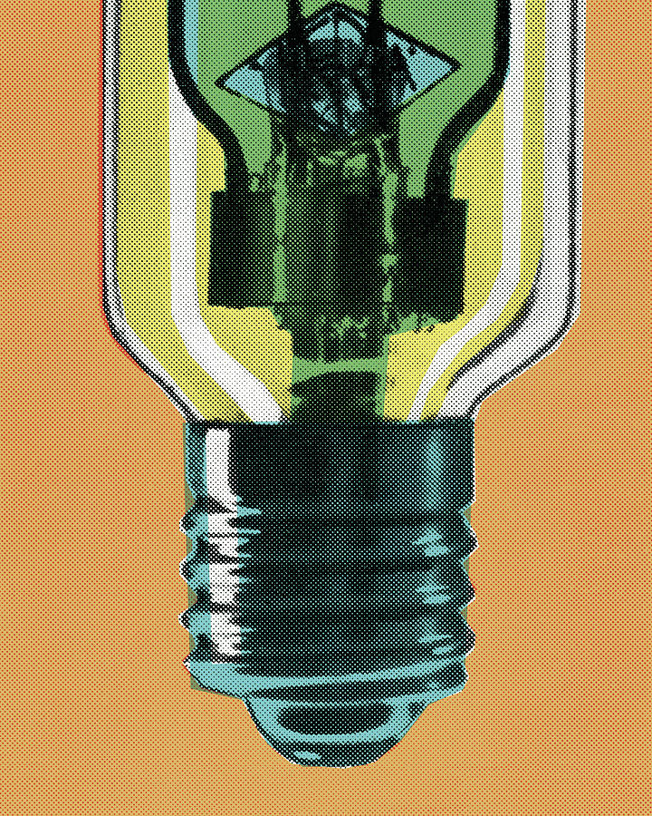 Vintage Drawing - Closeup of a Lightbulb by CSA Images