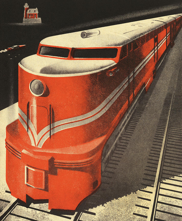 Transportation Drawing - Closeup of a Train by CSA Images