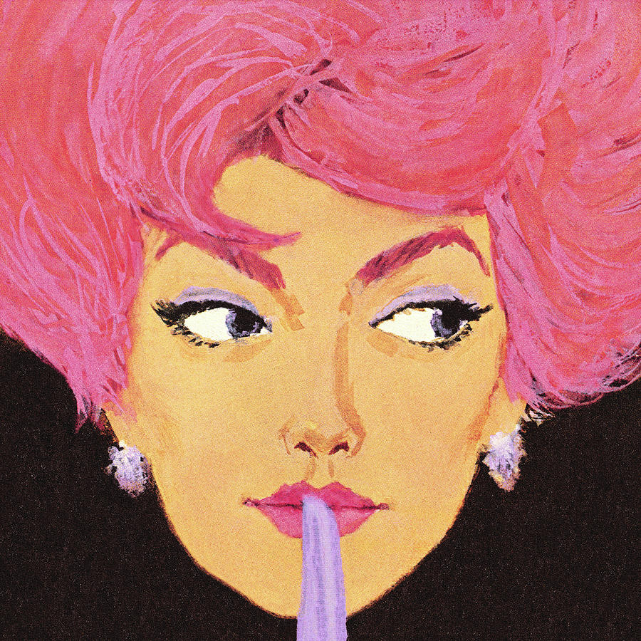 Vintage Drawing - Closeup of a Woman with Pink Hair by CSA Images