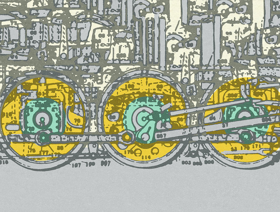 Transportation Drawing - Closeup of Train Wheels by CSA Images
