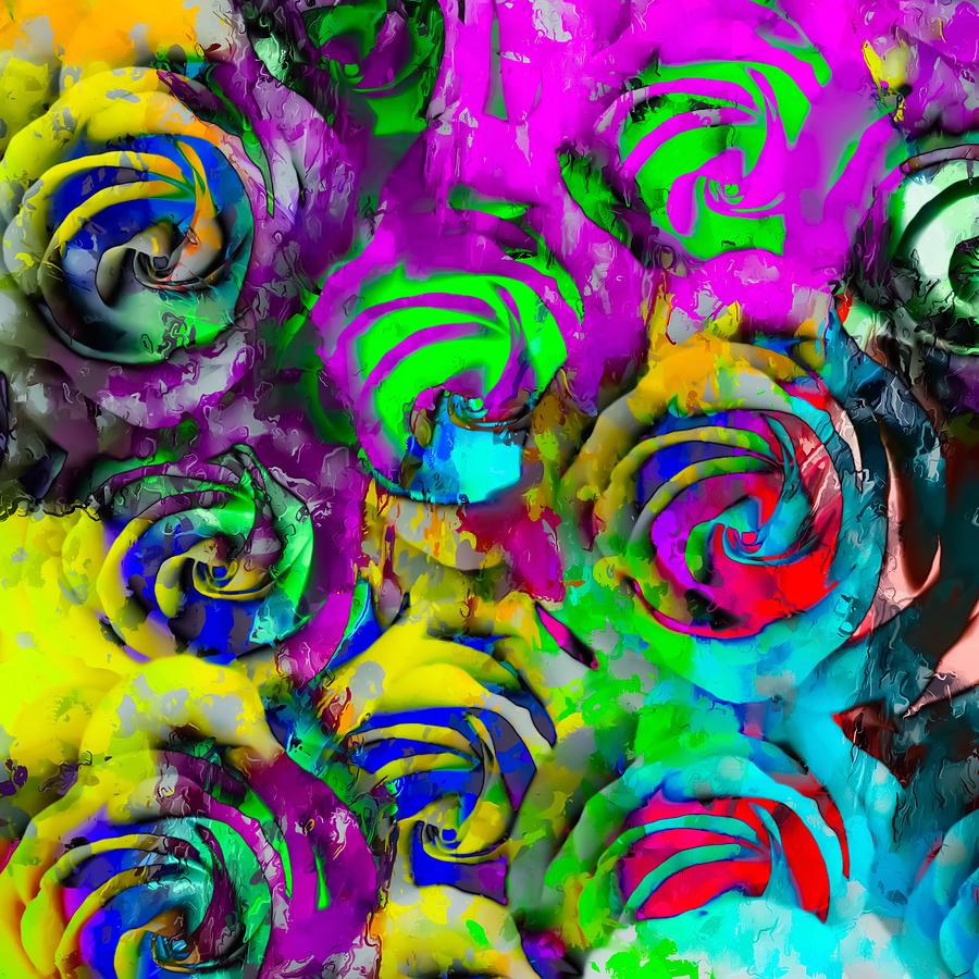 Closeup Rose Texture Pattern Abstract Background In Pink Yellow Green Blue Painting