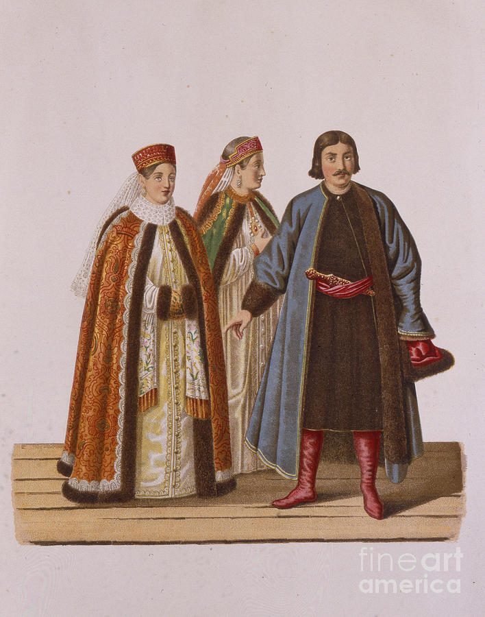 Clothing Of The Unmarried Boyars Drawing by Heritage Images