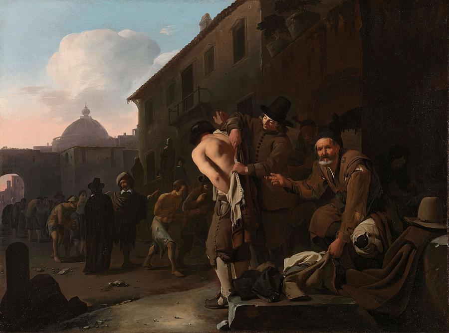 Clothing the Naked. De naakten kleden. Painting by Michael Sweerts