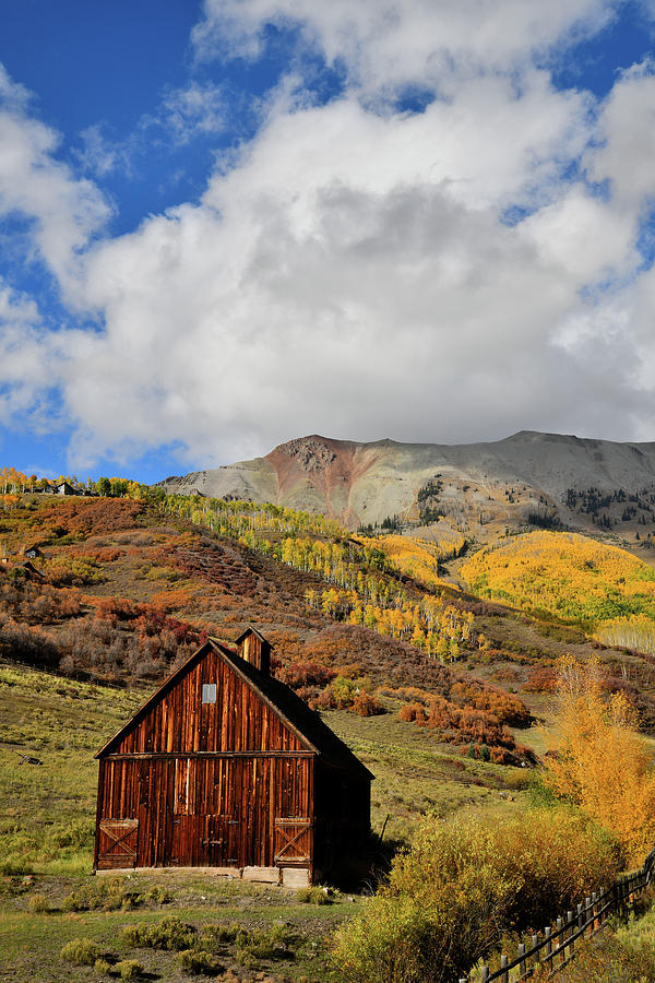 Cloud Billows Above Rustic Barn and Fall Colors near Telluride Photograph by Ray Mathis