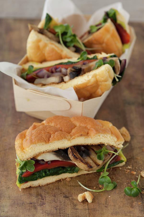Cloud Bread Sandwiches carb-free Bread With Mushrooms Photograph by Eising Studio