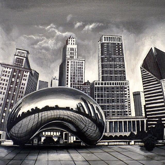 Cloud Gate millenium park with view of Bean Chicago Painting by Amazing ...