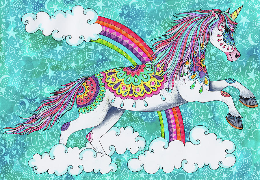 Unicorn Digital Art - Cloud Jumper by Hello Angel
