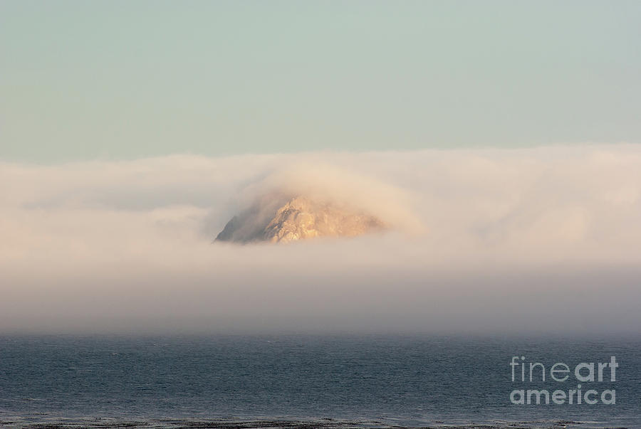 Morro Rock Photograph - Cloud-Shrouded Morro Rock  1.7656 by Stephen Parker