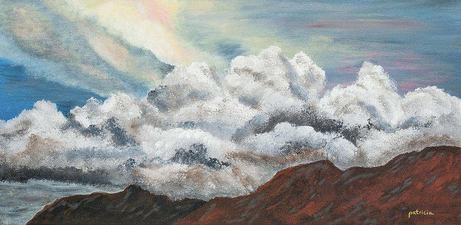 Clouds Enshroud Sandia Crest Painting by Patricia Gould