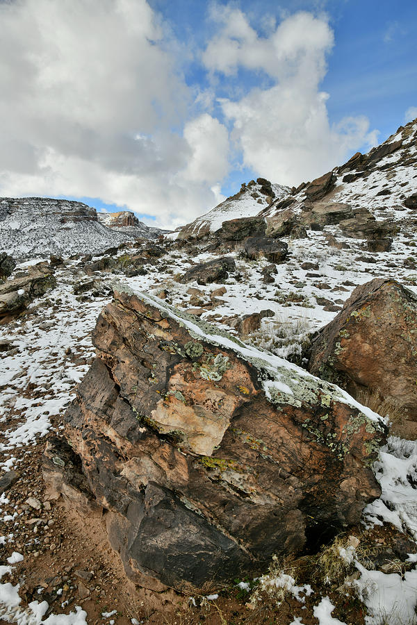 Clouds over Snow Covered Boulder Field of Ruby Mountain Photograph by Ray Mathis