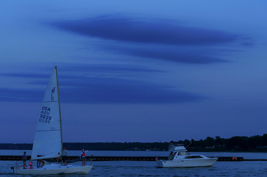 Boat Photograph - Cloudscape At Dusk With Two Boats by Anthony Paladino