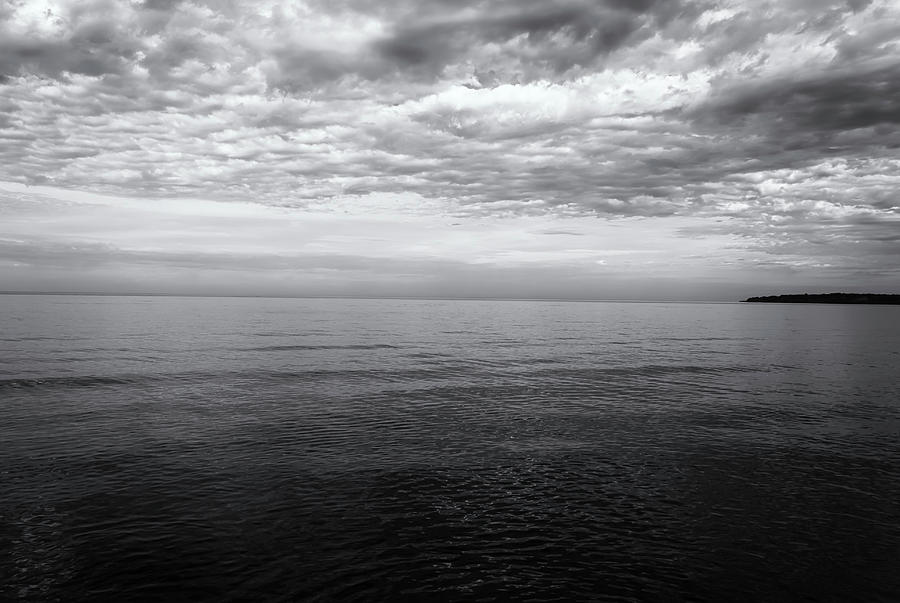 Clouds Photograph - Cloudscape Over Sea Distant Landmass B&w by Anthony Paladino