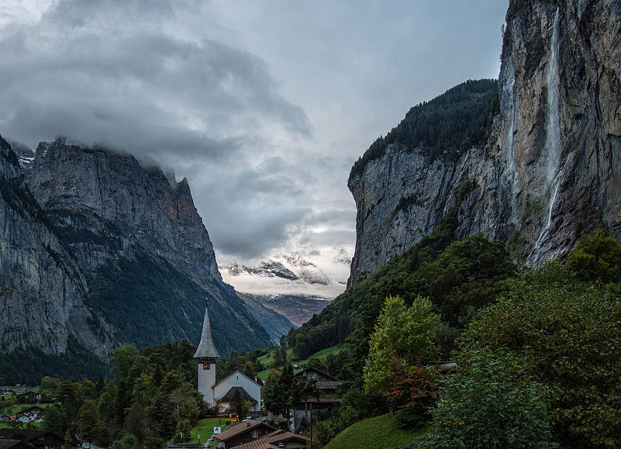 Landscape Photograph - Cloudy Day At Lauterbrunnen by April Xie