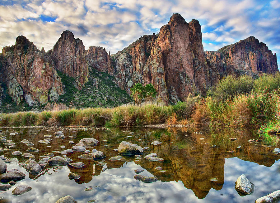 Cloudy Reflections in the Salt River Photograph by Dave Dilli
