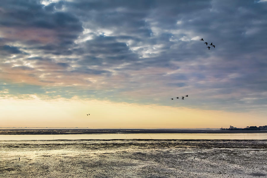 Cloudy Sky Over The Wadden Sea, Amrum Island, North Frisian Islands ...