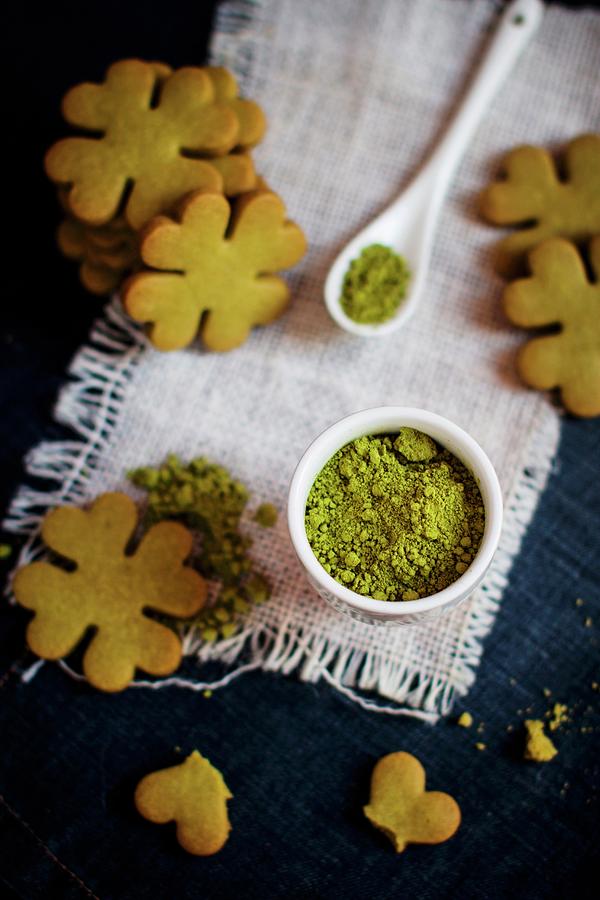 Cloverleaf-shaped Matcha Biscuits japan Photograph by Federica Dm
