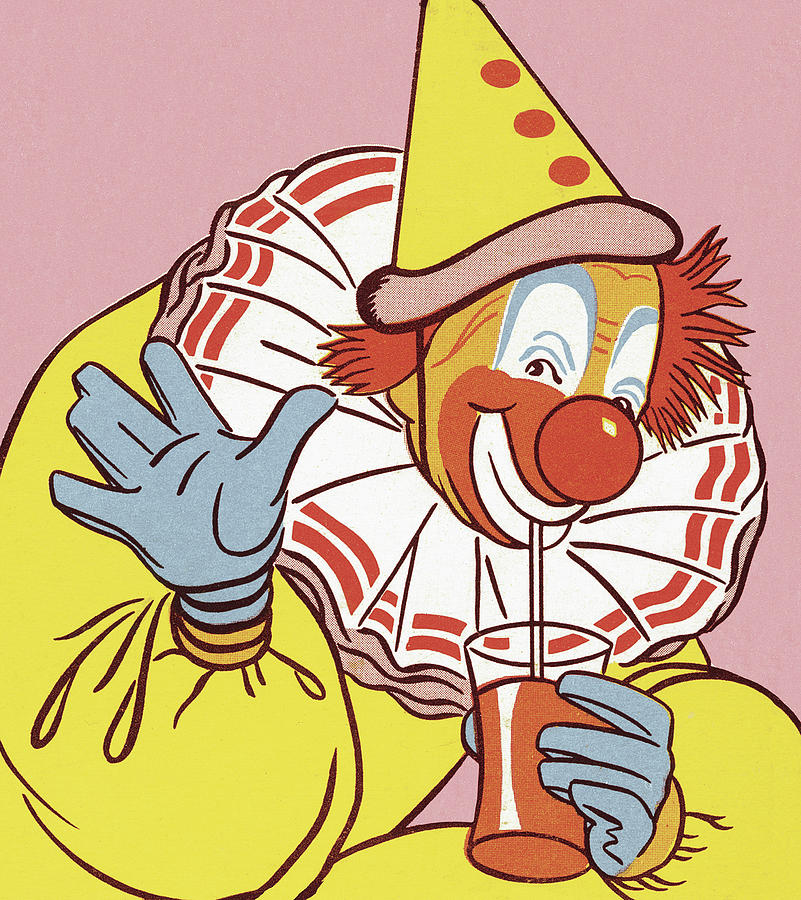 Vintage Drawing - Clown Drinking by CSA Images