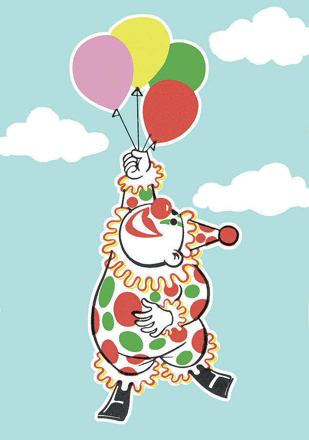 Halloween Drawing - Clown Floating with Balloons by CSA Images