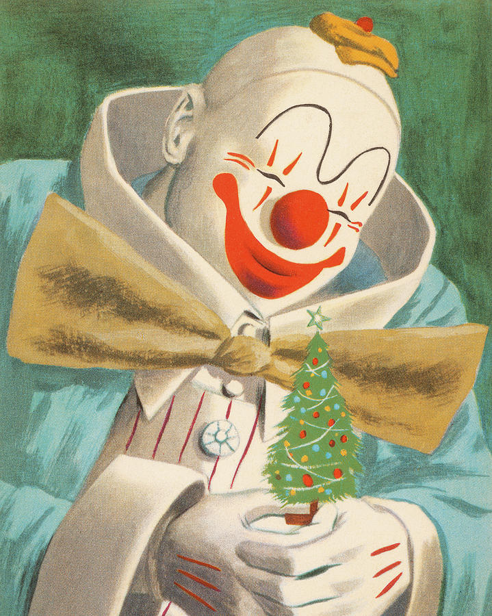 Christmas Drawing - Clown Holding Christmas Tree by CSA Images