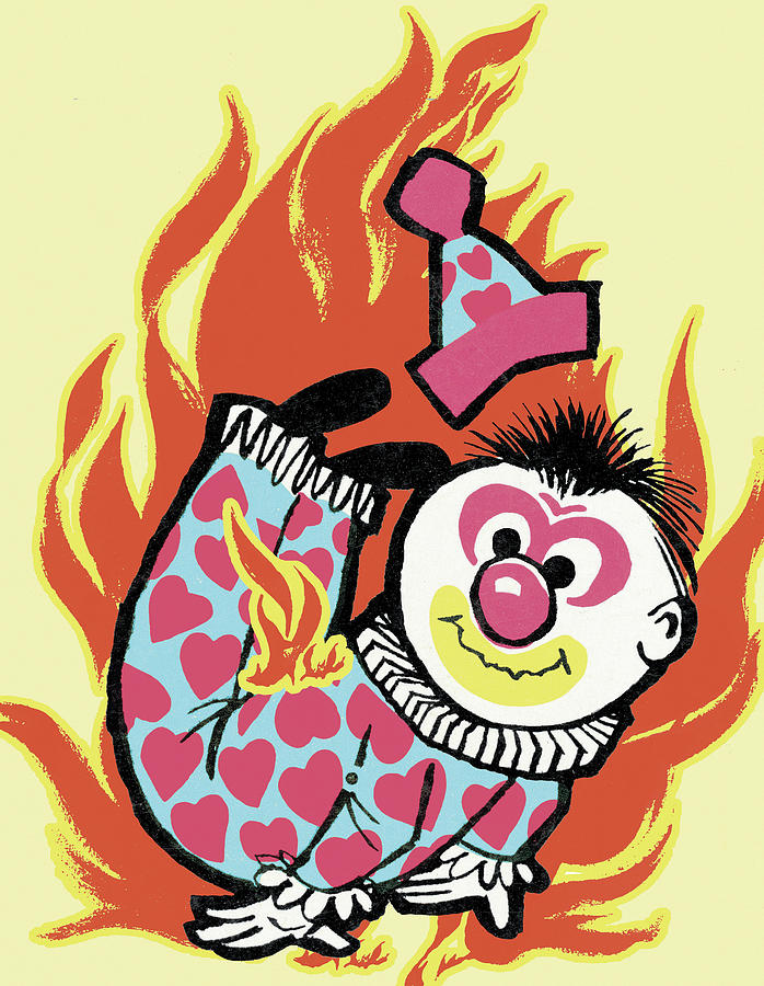 Vintage Drawing - Clown on Fire by CSA Images
