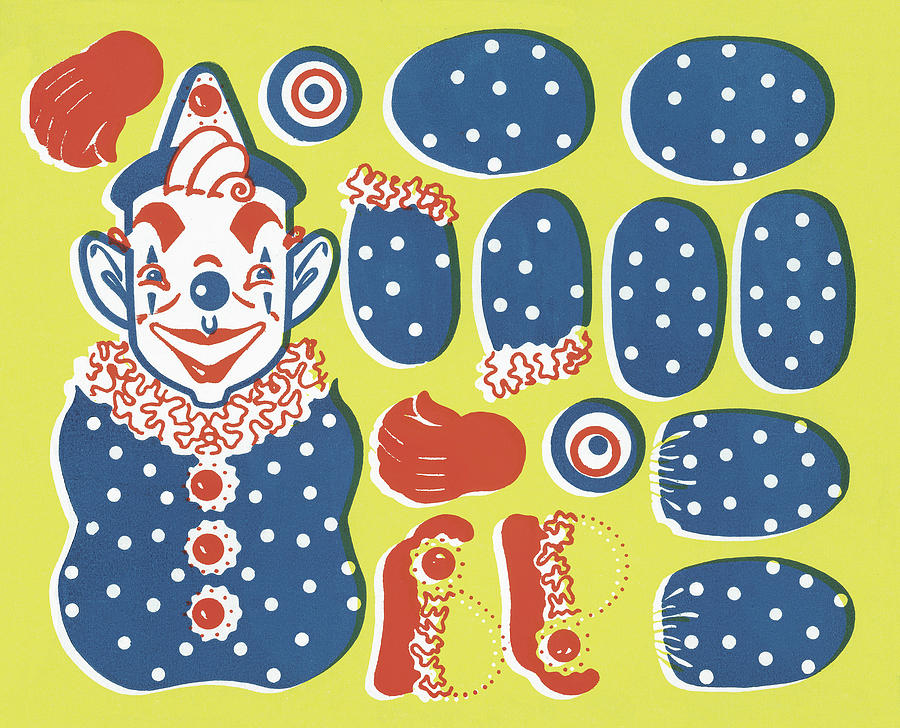 Vintage Drawing - Clown Parts by CSA Images