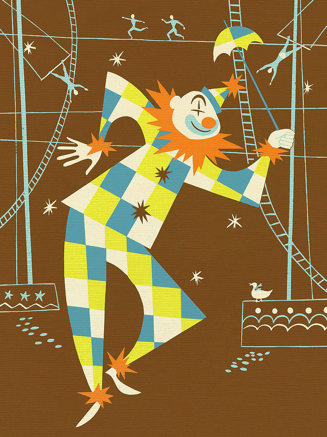 Vintage Drawing - Clown Performing at Circus by CSA Images