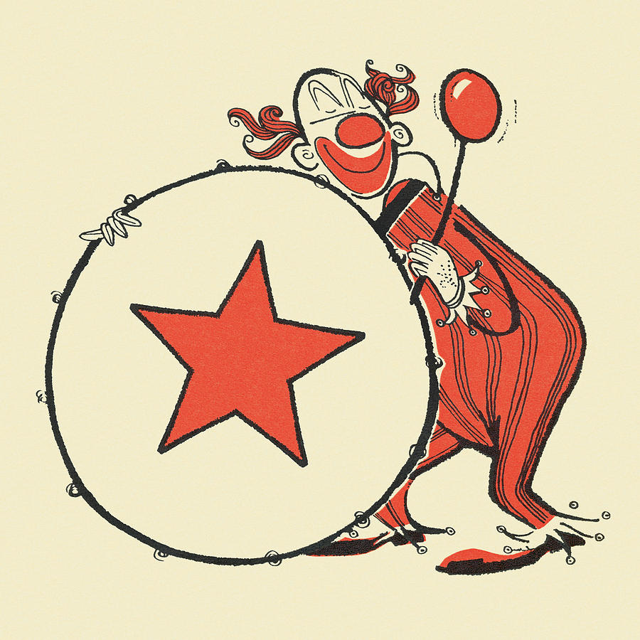 Music Drawing - Clown Playing a Bass Drum by CSA Images