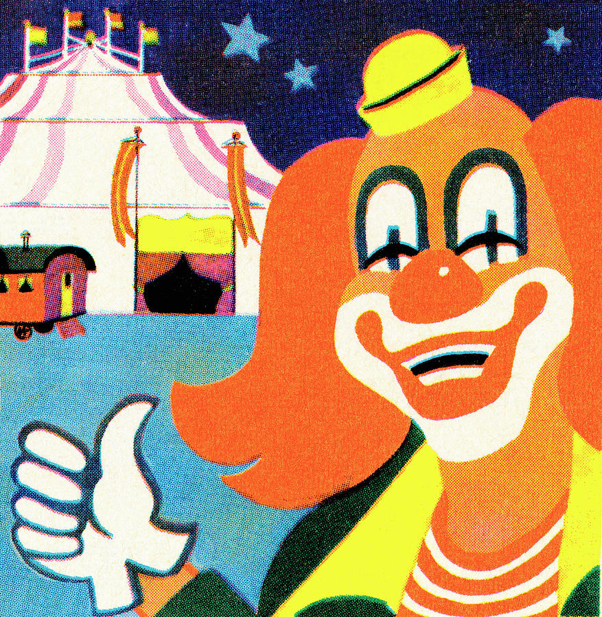 Vintage Drawing - Clown pointing to the circus tent by CSA Images