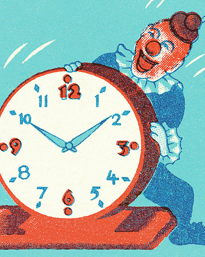 Vintage Drawing - Clown Standing Behind Clock by CSA Images