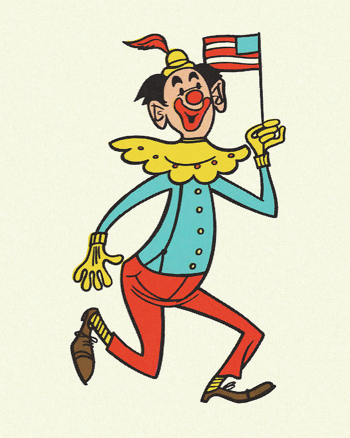 Vintage Drawing - Clown Waving a U.S. Flag by CSA Images